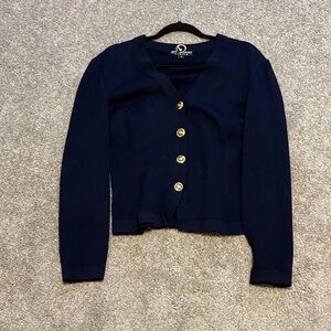 St. John Midnight Blue Cardigan with Gold Accents